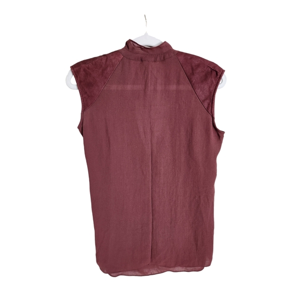 Helmut Lang silk chiffon and goat leather layered top size M in burgundy - Picture 4 of 8